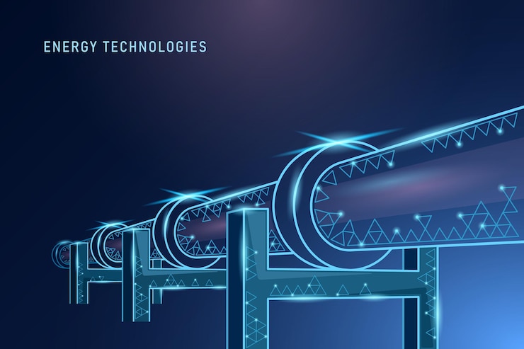 Vector oil pipeline perspective view low poly style isolated blue background
