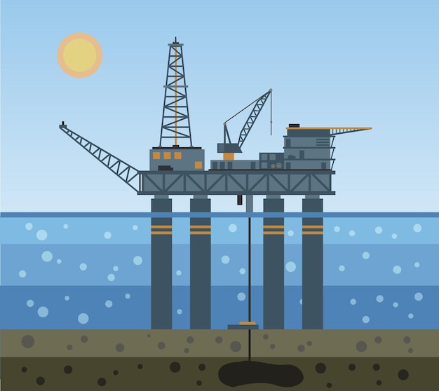 Vettore piattaforma petrolifera in mare. illustrazione vettoriale.