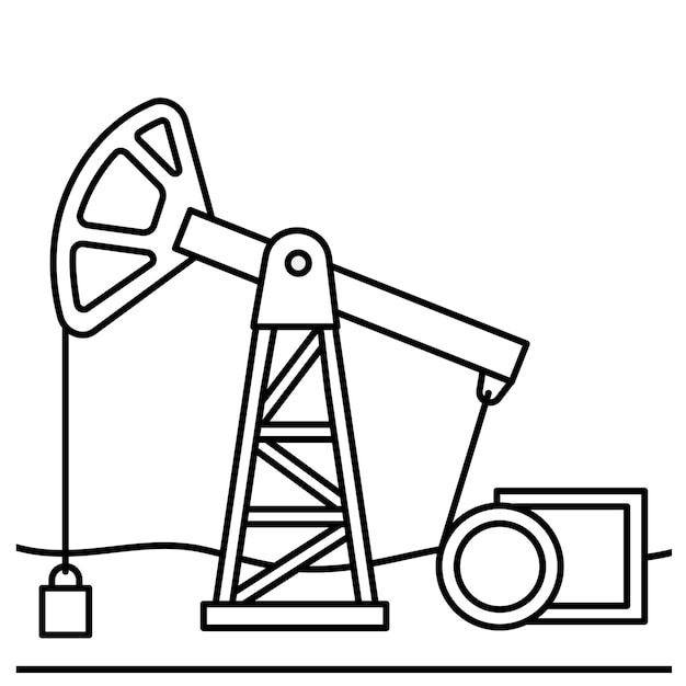 Добыча нефти в нефтяных вышках пустыни Иллюстрация векторной линии