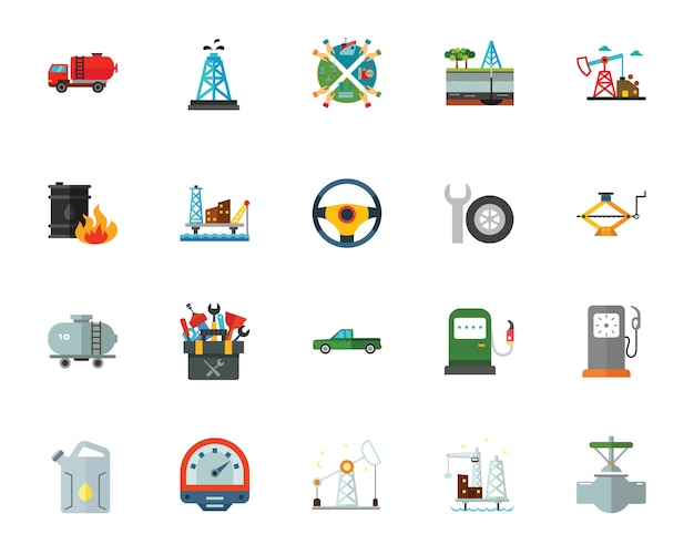 Oil production icon set