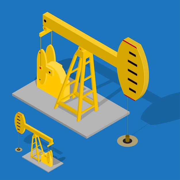 Oil Pump Energy Industrial on a Blue Background. Equipment for Industry. Isometric View. 