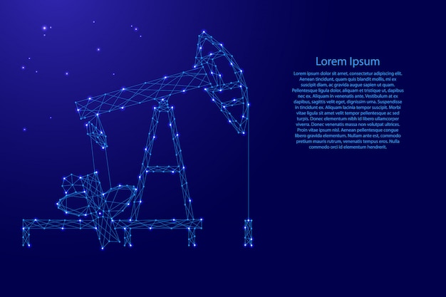未来的な多角形の青い線と輝く星からの油ポンプ
