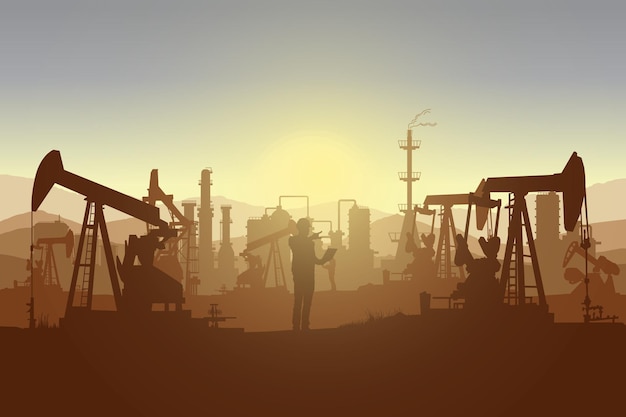 Нафтовый насос Вектор Силуэт буровой установки для подъема иллюстрация для фона