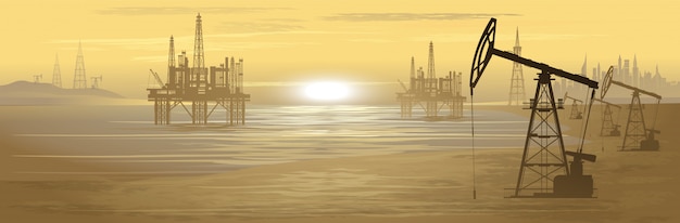 Oil rigs. Oil production. Illustration