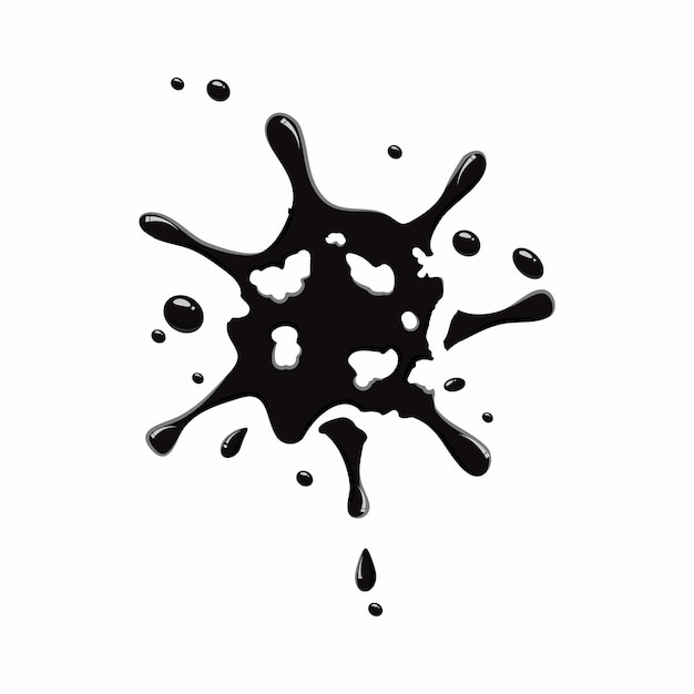 Spruzzi di fuoriuscita di olio isolati su sfondo bianco illustrazione vettoriale della macchia di olio nero