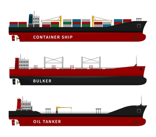 Vector oil tanker, bulker and ship illustration