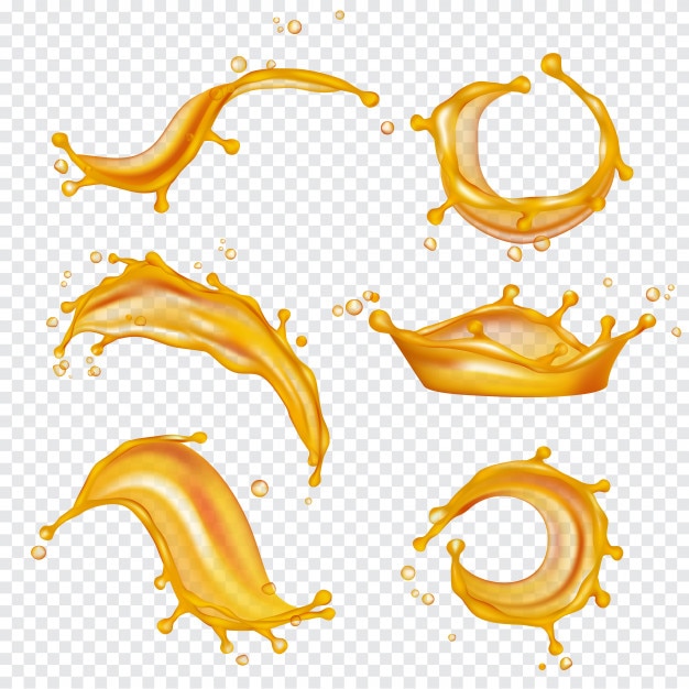 Vector oil yellow splashes. golden liquids and drops vector realistic template