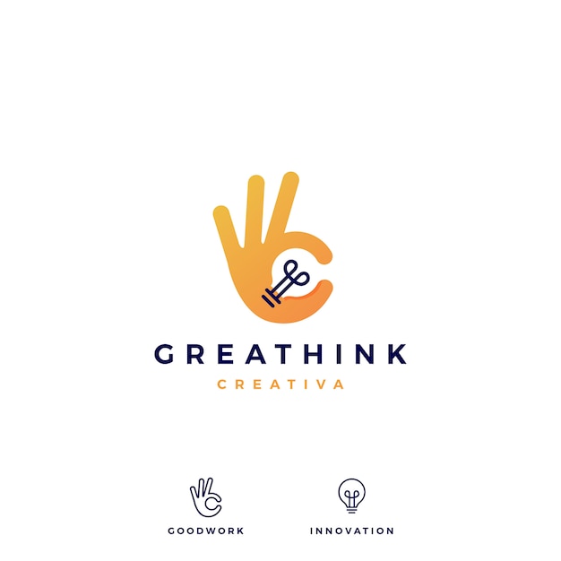 Ok hand gesture bulb idea logo vector icon illustration