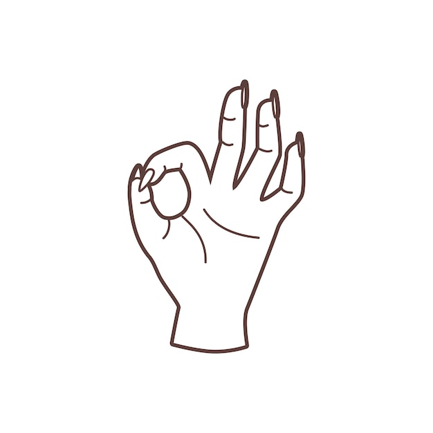 Vector ok hand gesture. vector linear illustration.