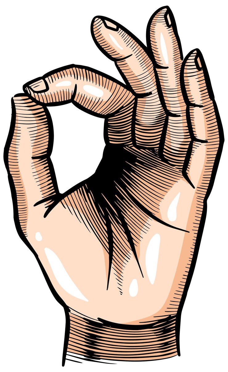 Vector ok hand sign hand drawn color vector illustration