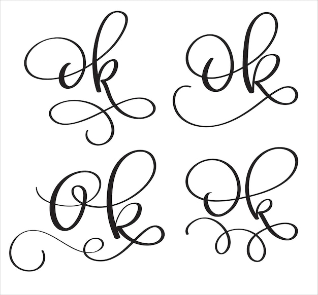 Vector ok vector woord op witte achtergrond hand getrokken vintage kalligrafie belettering illustratie eps10