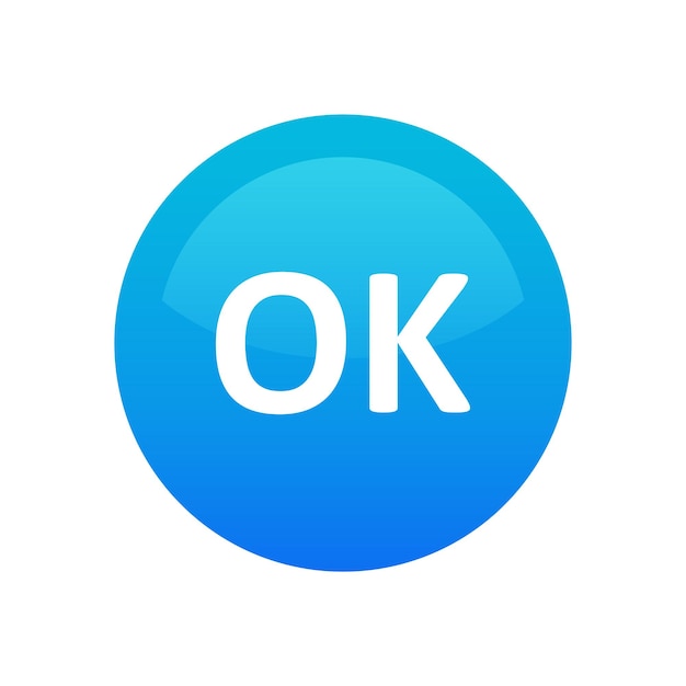 Okay icon vector round symbol blue color isolated on white Button illustration with text OK