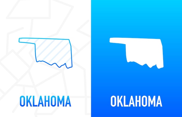 Oklahoma - Amerikaanse staat. Contourlijn in witte en blauwe kleur op twee gezichtenachtergrond. Kaart van de Verenigde Staten van Amerika. Vector illustratie.