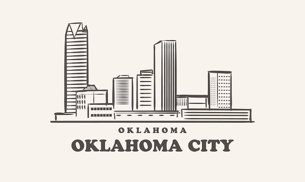 Oklahoma city skyline oklahoma getrokken schets