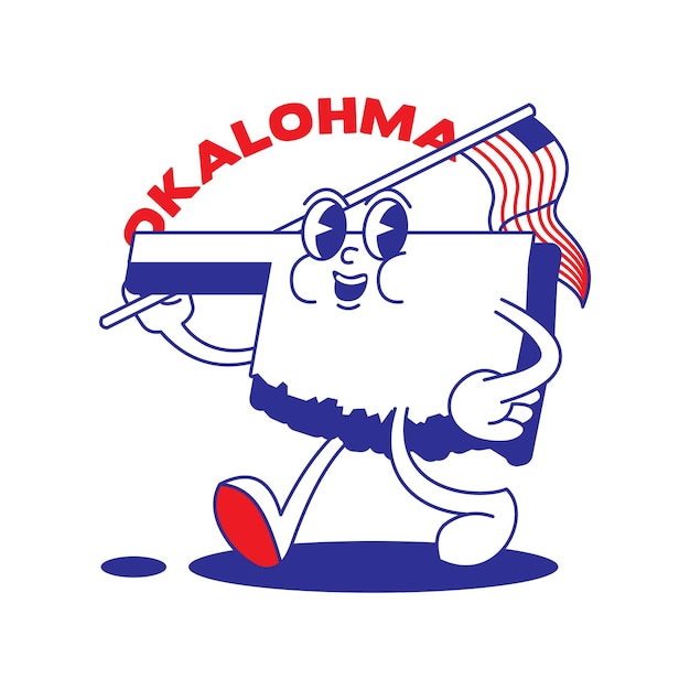 Oklahoma State Map Retro Mascot