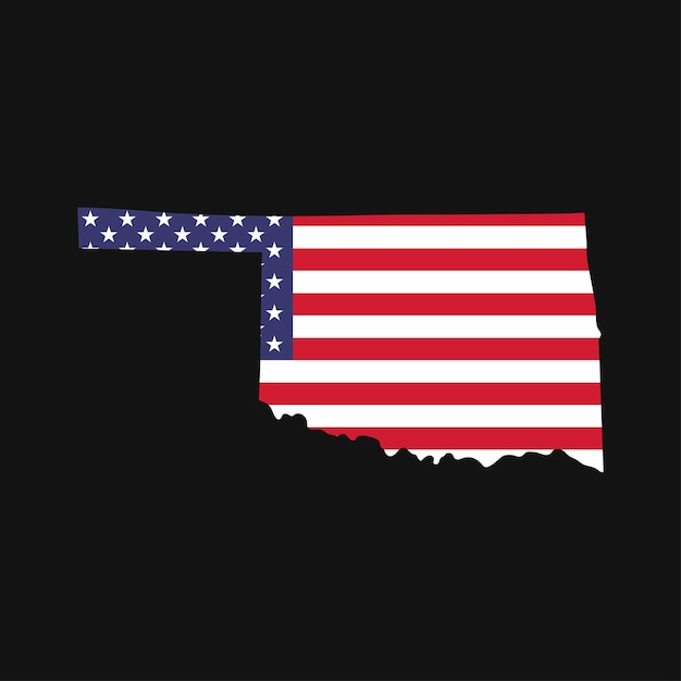 Oklahoma state map with American national flag on black background