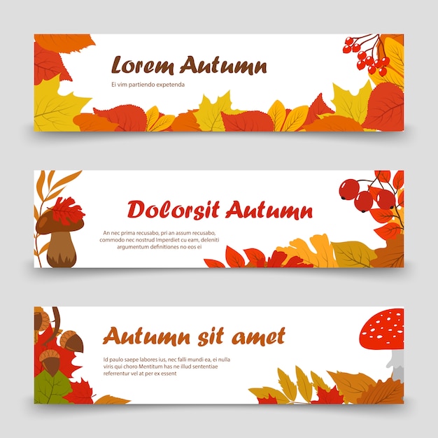 Oktober banners. Herfstbladeren horizontale banner set