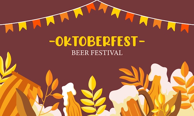 Oktoberfest-achtergrond. Oktoberfest bierfestival evenement banner met herfstbladeren