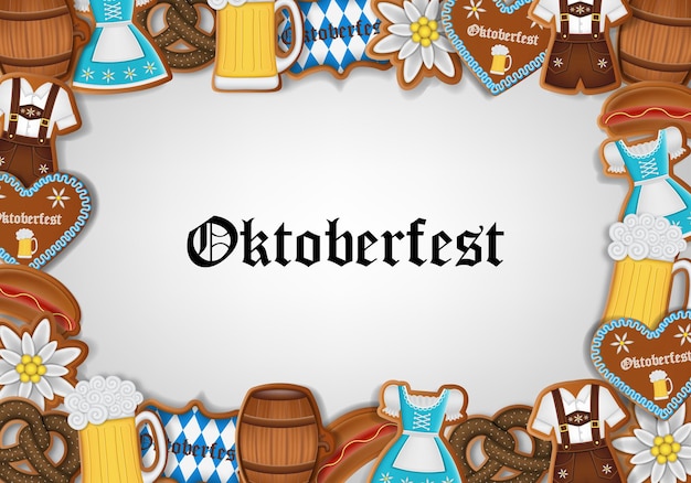 Sfondo dell'oktoberfest con cornice di biscotti di pan di zenzero