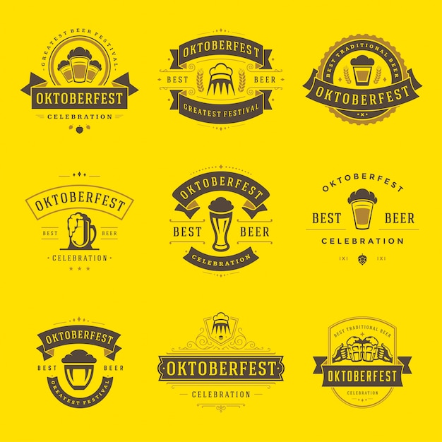 Vector oktoberfest badges and labels or logos set vintage