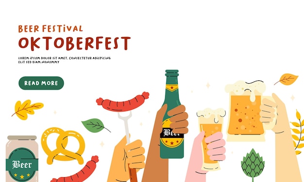 Oktoberfest banner achtergrond bierfestival platte hand getrokken illustratie