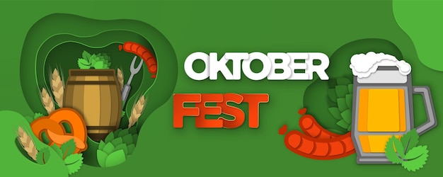 Vector oktoberfest banner paper cut style