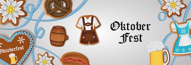 Vector oktoberfest banner with gingerbread cookies