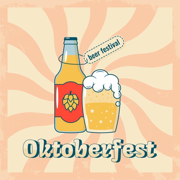 Vector oktoberfest beer festival holiday concept beer a glass of beer and hops design for background banner card and poster flat illustration