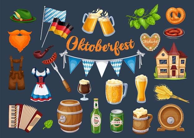 Vettore icone dell'oktoberfest beer festival