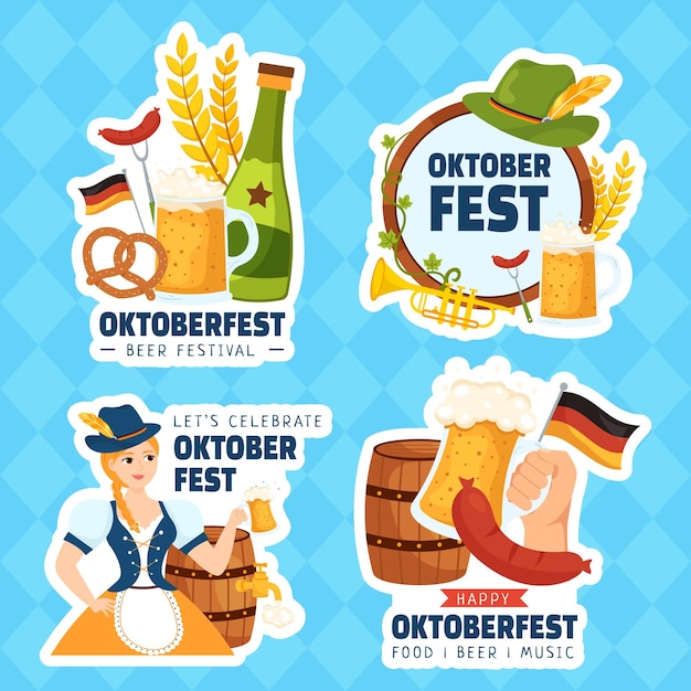 Oktoberfest Beer Festival Label Flat Cartoon Hand Drawn Templates Background Illustration