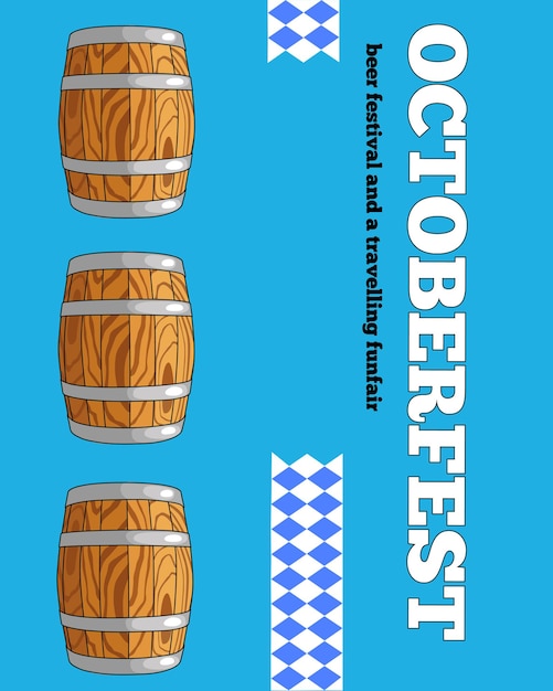 Oktoberfest beer festival set. Beer mug, sausage, flag, barrel, hops