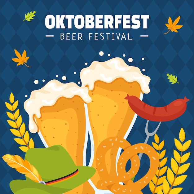 Oktoberfest beer festival social media illustration flat cartoon hand drawn templates background