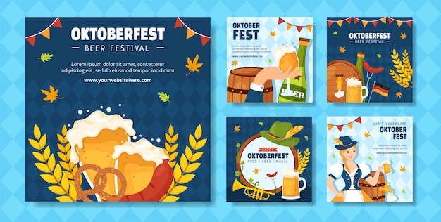 Oktoberfest Beer Festival Social Media Post Flat Cartoon Templates Background Illustration