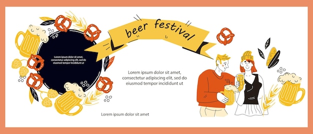 Vector oktoberfest or beer party poster template with people drinking beer vector