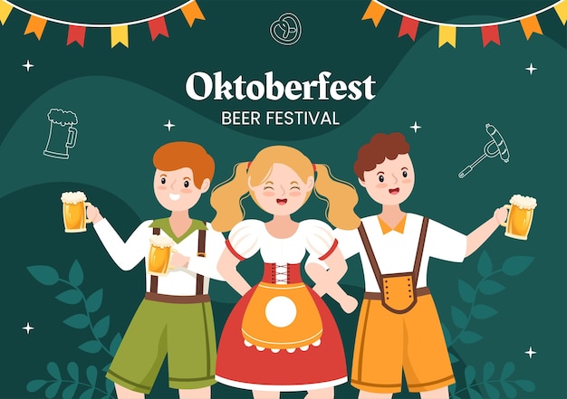 Oktoberfest Bierfestival Achtergrond Sjabloon Cartoon Vectorillustratie