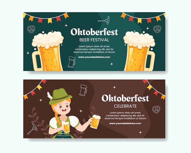 Oktoberfest Bierfestival Horizontale Banner Sjabloon Cartoon Achtergrond Vectorillustratie