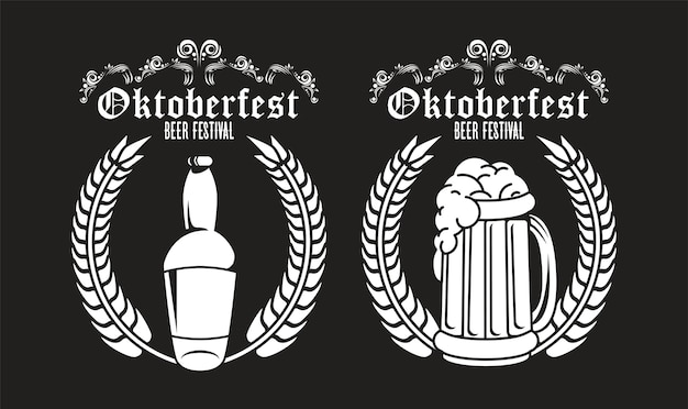 Oktoberfest celebration festival poster with beer bottle and jar.