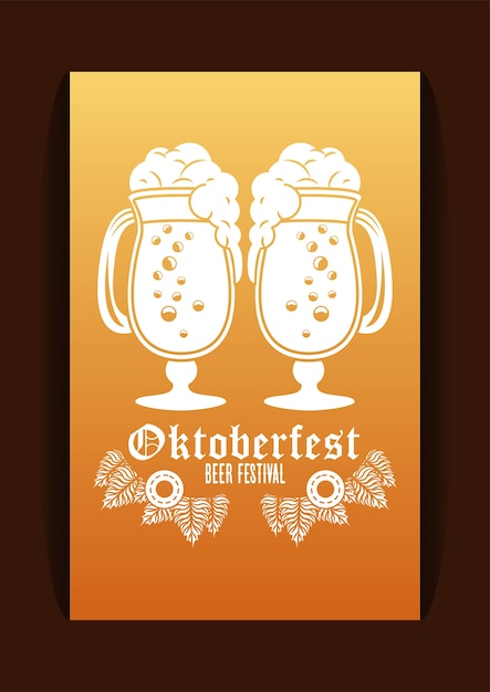 Oktoberfest celebration festival poster with beers cups.