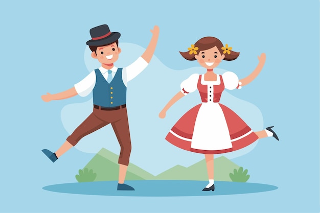 Oktoberfest Dancers Vector Design Flat and Clean Illustration of Bavarian Folk Dance