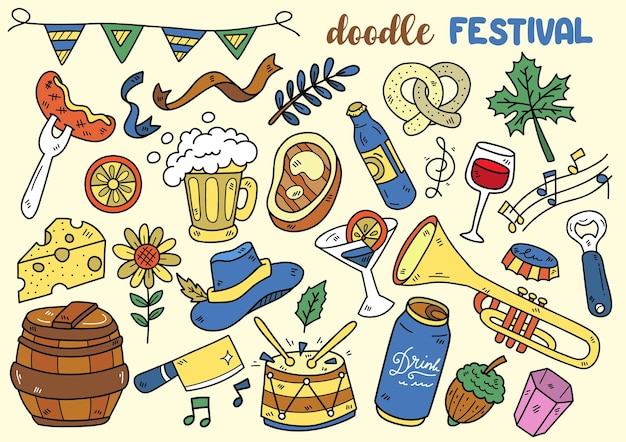 Oktoberfest doodle objecten vector illustratie voor banner