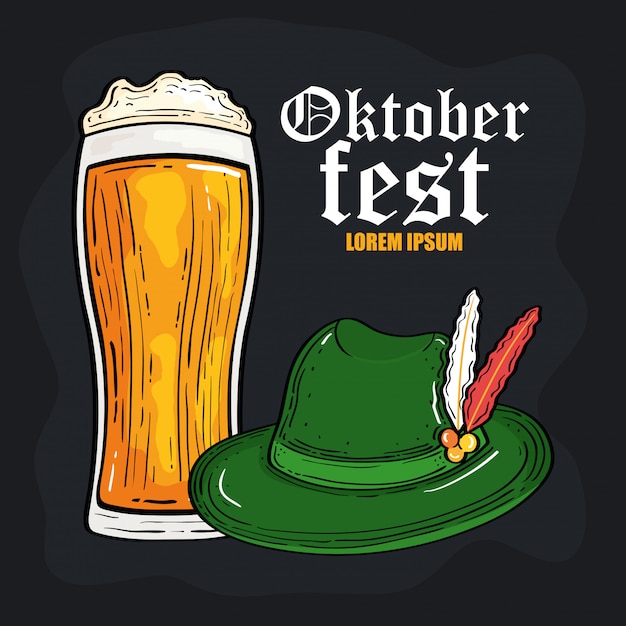 Oktoberfest festival celebration with beer glass and tyrolean hat