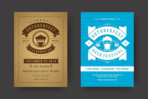 Oktoberfest flyers or posters retro typography templates willkommen zum beer festival celebration vector illustration