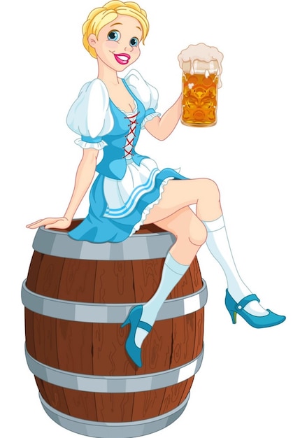 Premium Vector | Oktoberfest girl on the keg