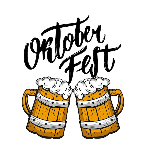 Vector oktoberfest hand drawn vector lettering. beer modern brush calligraphy. isolated