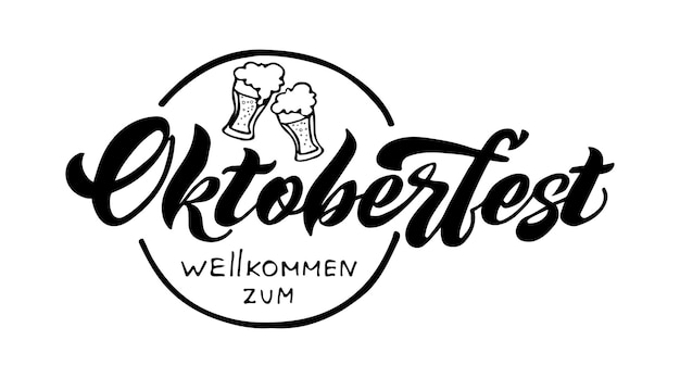 Oktoberfest handgeschreven letters en bierglazen Oktoberfest typografie vector design