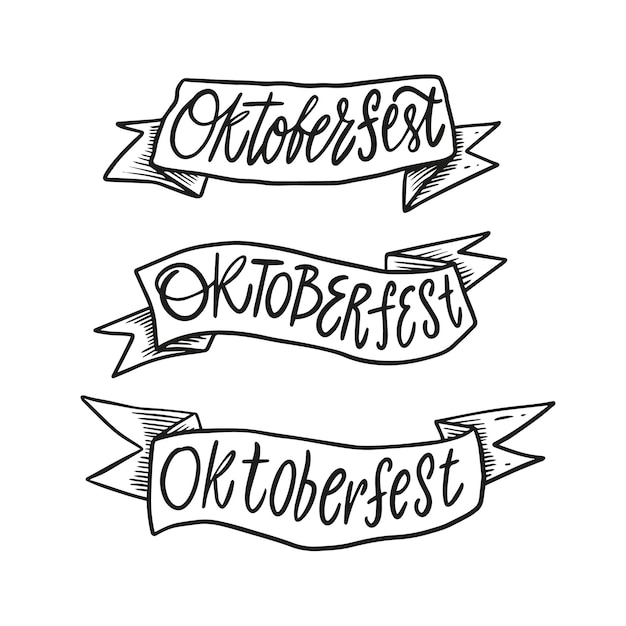 Oktoberfest holiday calligraphy lettering text word on ribbon set