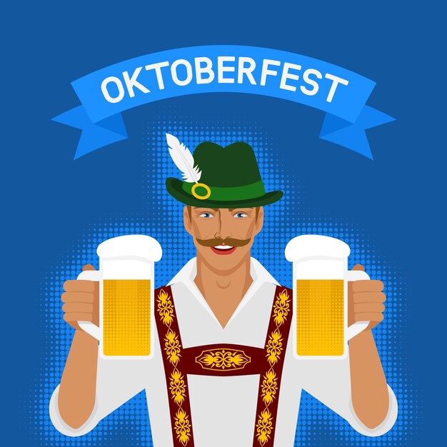 Oktoberfest man in nationaal kostuum met bier