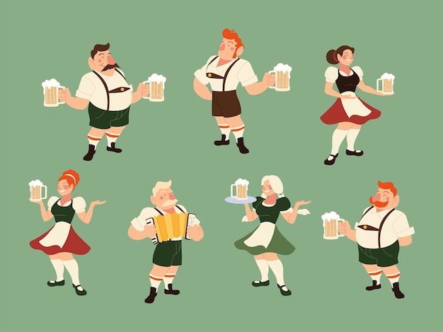 Oktoberfest mannen en vrouwen met traditionele doek illustratie, Duitsland festival en feestthema