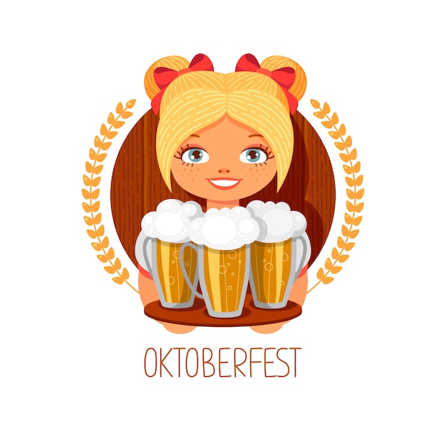 Vector oktoberfest meisje met bier.