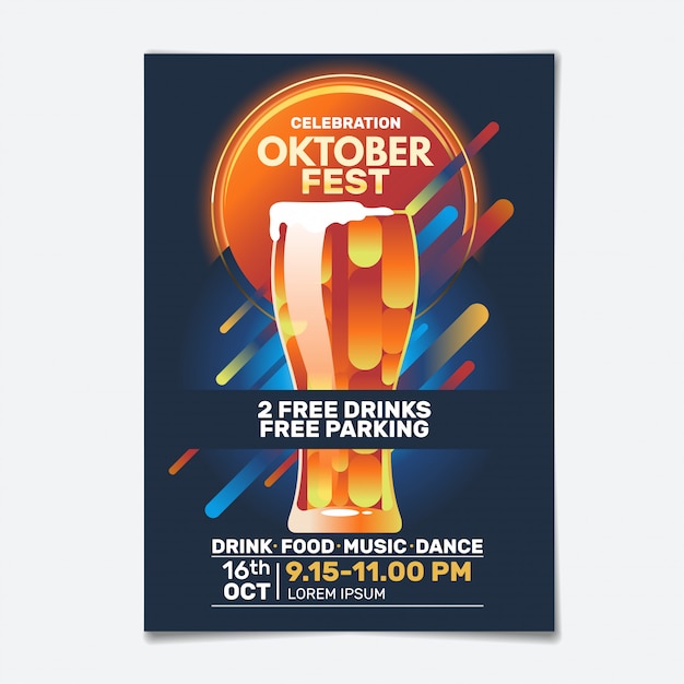 Vector oktoberfest party flyer or poster template design invitation for beer festival celebration